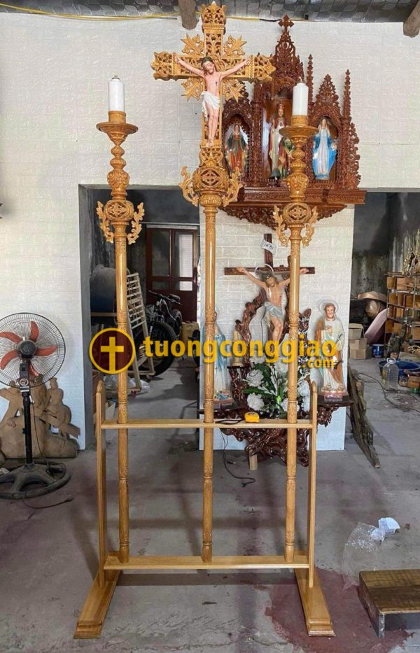 Bộ thánh giá nến cao bằng gỗ pơ mu