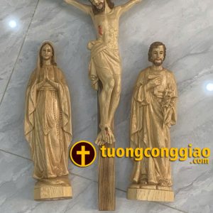 Bộ tượng Công giáo đẹp bằng gỗ sơn tóc môi cao 30cm