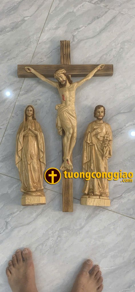 Bộ tượng Công giáo đẹp bằng gỗ sơn tóc môi cao 30cm