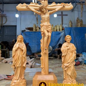 Bộ tượng gỗ cho bàn thờ Công giáo cao 40cm