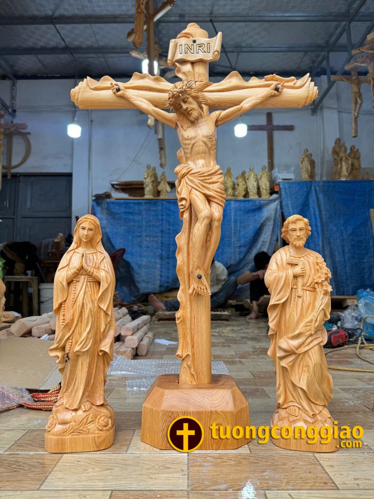Bộ tượng gỗ cho bàn thờ Công giáo cao 40cm