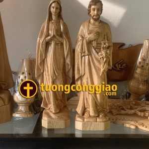 Thánh Giuse và Đức Mẹ Lộ Đức cao 30cm sơn tóc môi