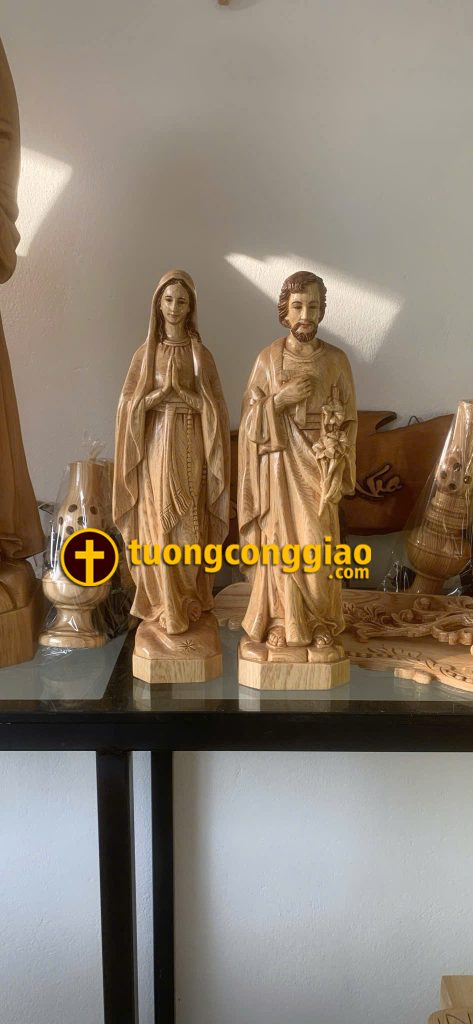 Thánh Giuse và Đức Mẹ Lộ Đức cao 30cm sơn tóc môi
