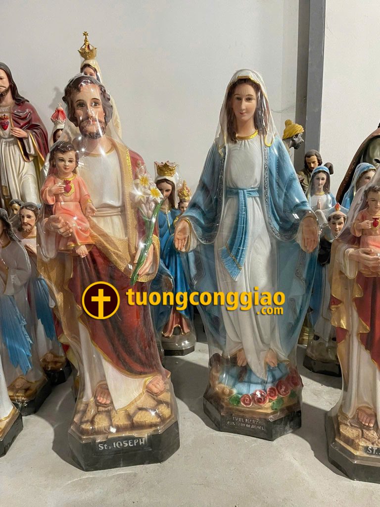 Tượng Thánh Giuse bế Chúa & Đức Mẹ ban ơn cao 1m