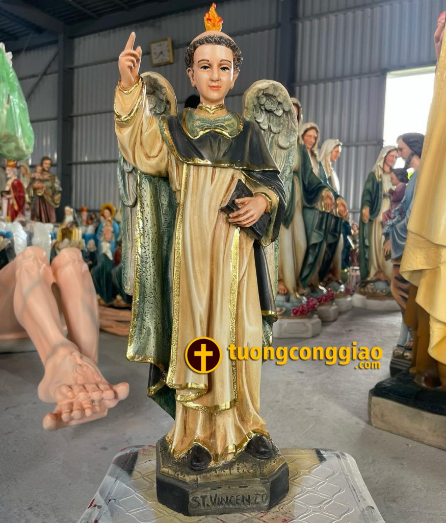 Tượng Thánh Vinh Sơn cao 40cm màu giả cổ sơn vẽ thủ công