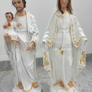 tượng Đức Mẹ ban ơn, Giuse bế Chúa cao 70cm composite sơn trắng