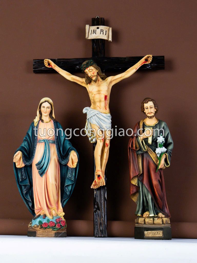 Bộ Tượng Đức Mẹ ban ơn, Thánh Giuse công nhân, Chúa chịu nạn cao 50cm