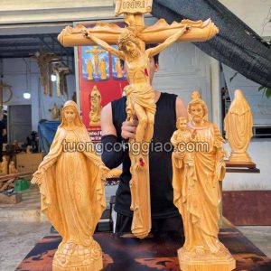 Bộ tượng Đức Mẹ ban ơn, Giuse bế Chúa, tượng chịu nạn cao 50cm gỗ pơ mu