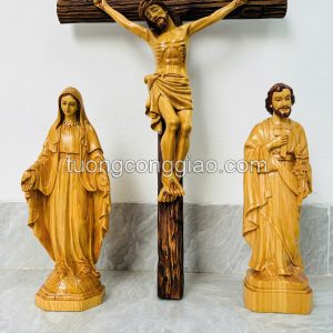 Bộ tượng bàn thờ công giáo vẽ tóc bằng gỗ cao cao 30cm 02