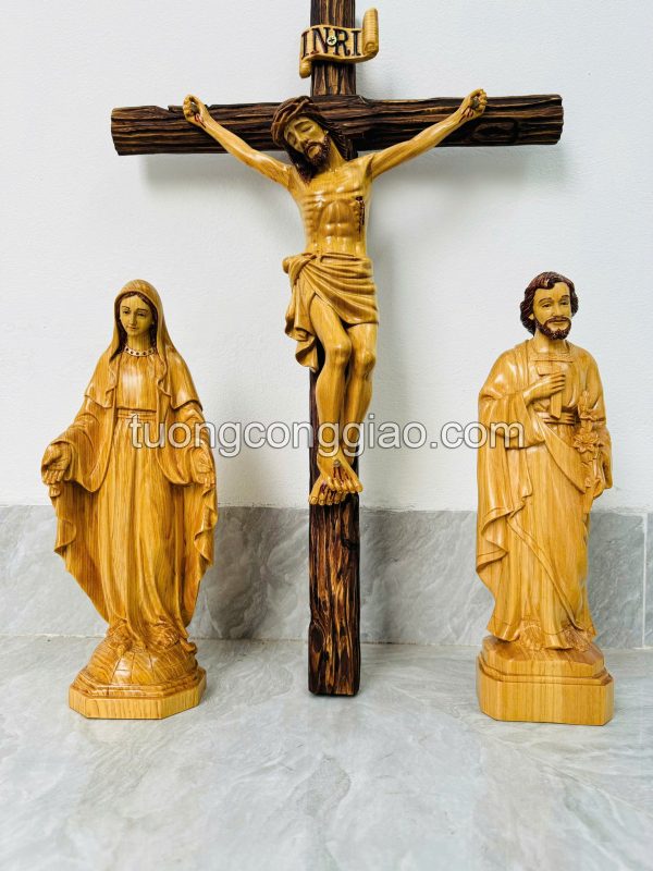 Bộ tượng bàn thờ công giáo vẽ tóc bằng gỗ cao cao 30cm 02