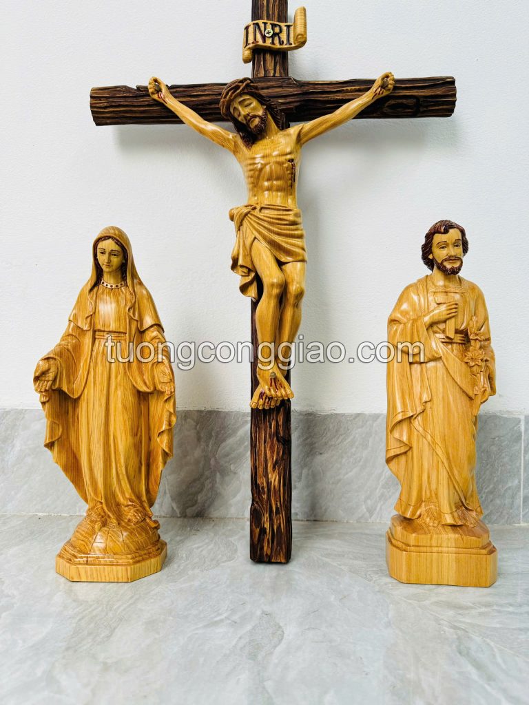 Bộ tượng bàn thờ công giáo vẽ tóc bằng gỗ cao cao 30cm 02