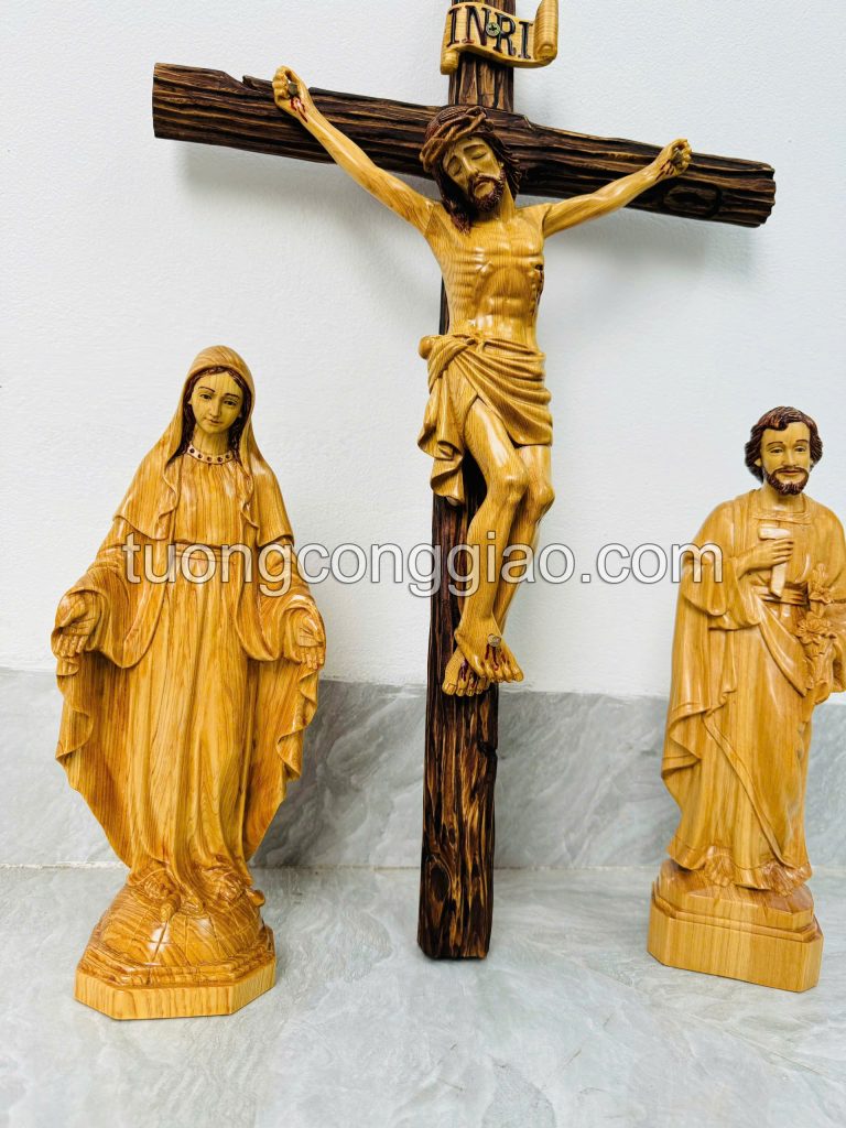 Bộ tượng bàn thờ công giáo vẽ tóc bằng gỗ cao cao 30cm