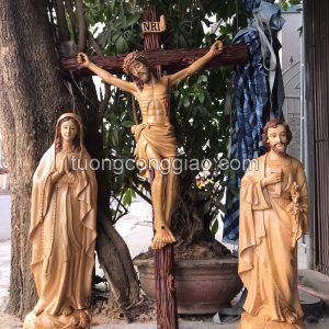 Bộ tượng công giáo Ba Đấng bằng gỗ cao 50cm, thánh giá 85cm