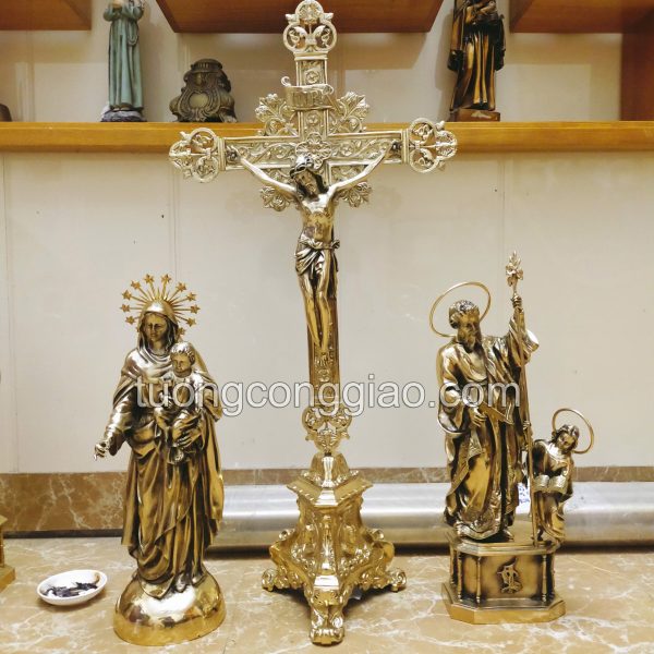 Bộ tượng đồng Công giáo cao 46cm, thánh giá 83cm