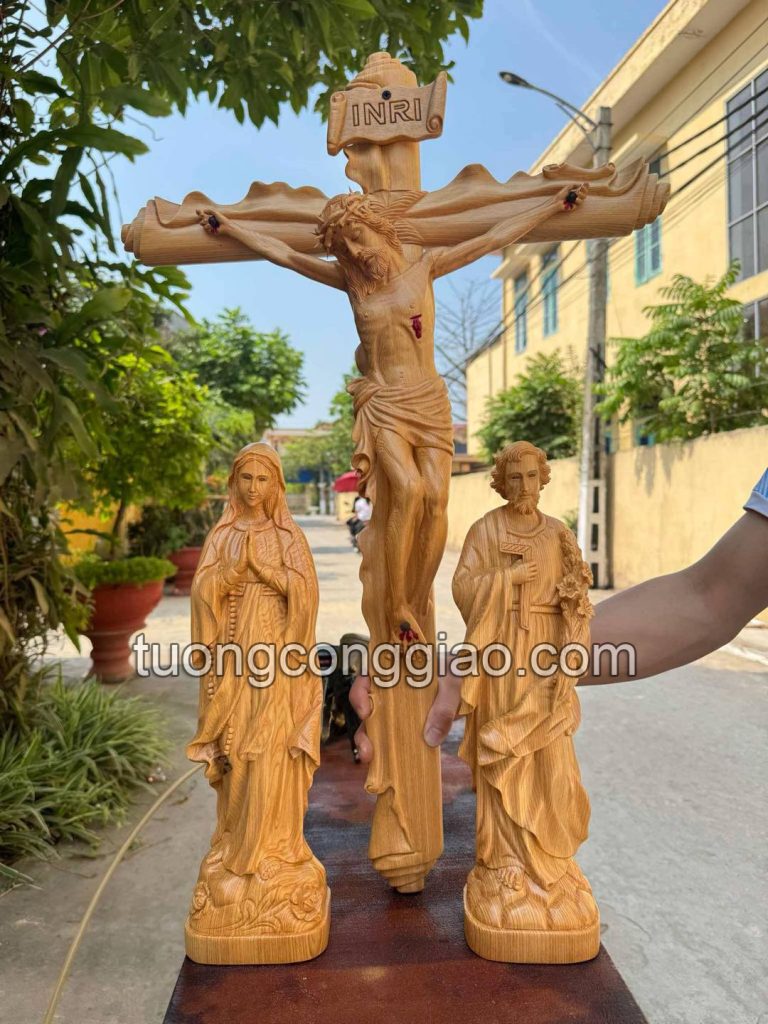 Bộ tượng gỗ công giáo ba đấng cao 40cm