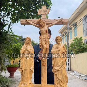 Bộ tượng gỗ công giáo ba đấng cao 50cm 02