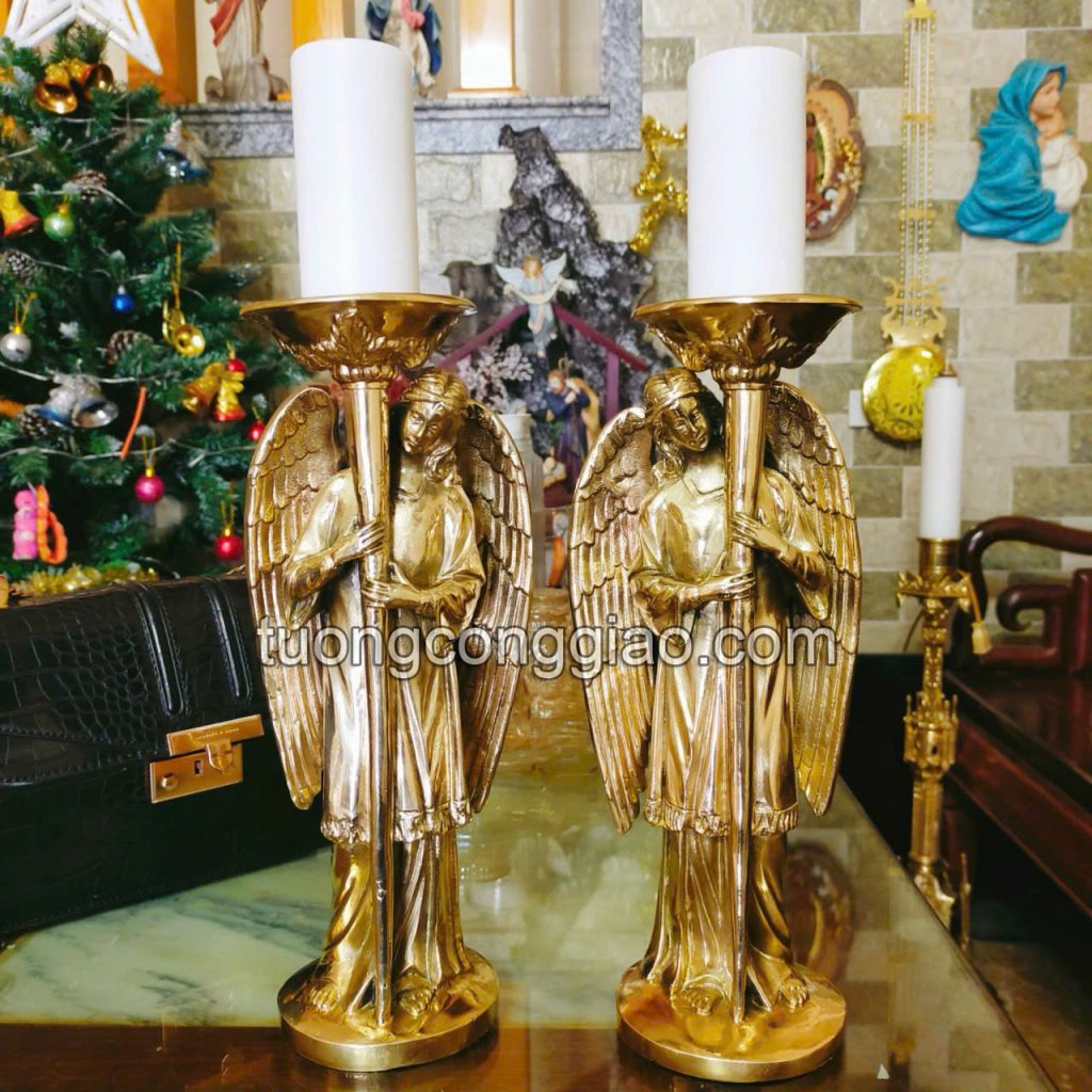 Đôi tượng thiên thần cầm nến bằng đồng cao 25cm Đôi tượng thiên thần cầm nến bằng đồng cao 25cm