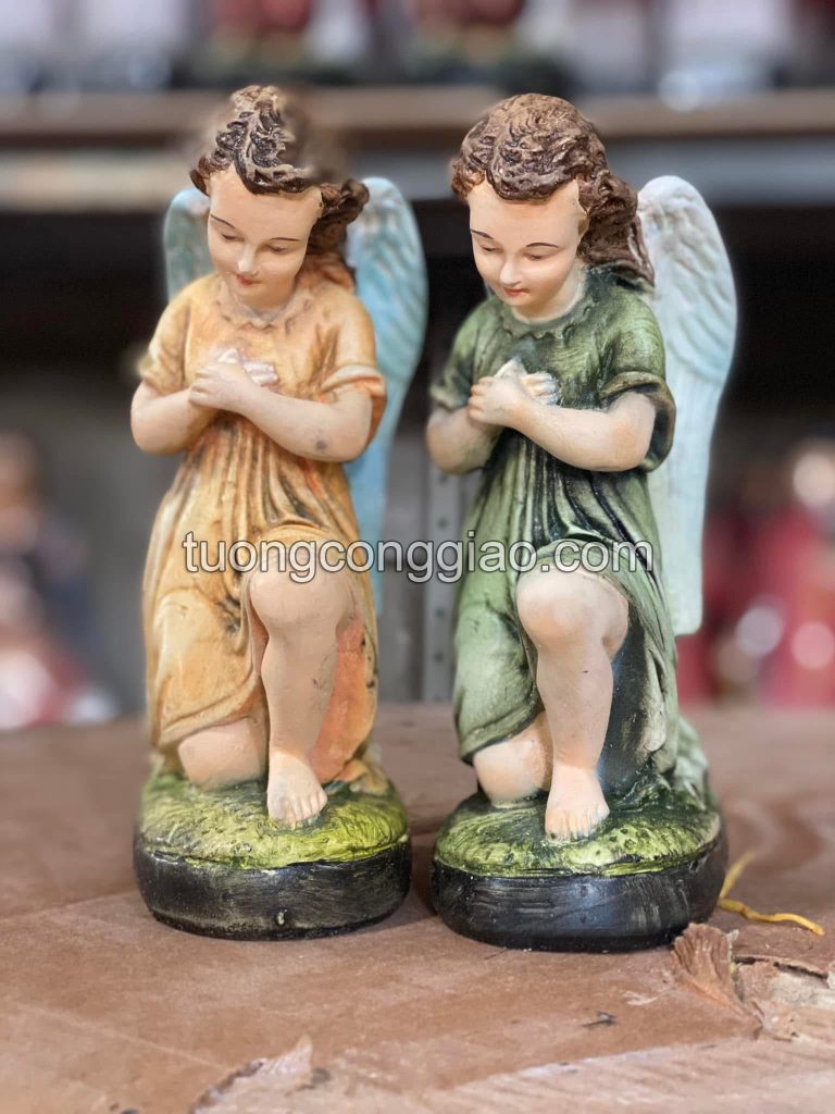 Đôi tượng thiên thần vẽ tay thủ công cao 25cm
