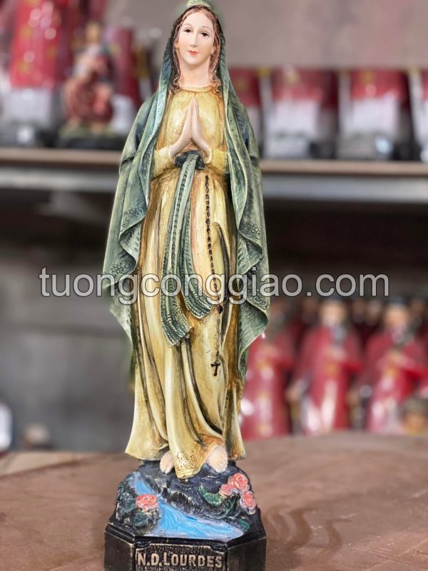 Tượng Đức Mẹ Lộ Đức cao 40cm màu giả cổ sơn vẽ thủ công