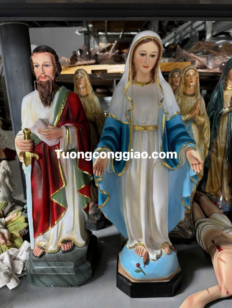 Tượng Đức Mẹ ban ơn và tượng Thánh Phaolô cao 50cm