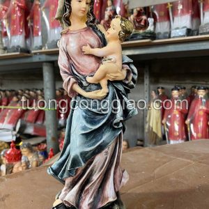 Tượng Đức Mẹ bồng con cao 30cm vẽ giả cổ