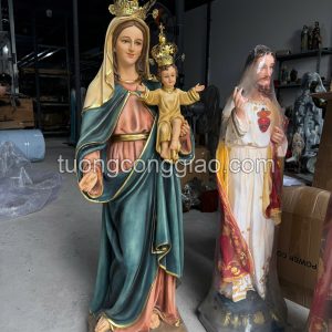 Tượng Đức Mẹ mân côi cao 1m4 màu giả cổ sơn vẽ thủ công 02