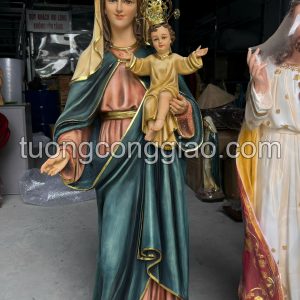 Tượng Đức Mẹ mân côi cao 1m4 màu giả cổ sơn vẽ thủ công