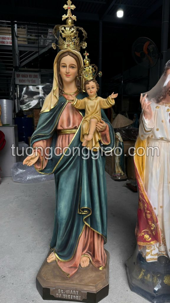 Tượng Đức Mẹ mân côi cao 1m4 màu giả cổ sơn vẽ thủ công