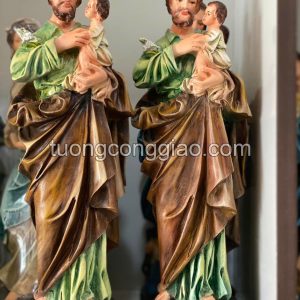Tượng Thánh Giuse bế Chúa cao 30cm màu giả cổ sơn vẽ thủ công
