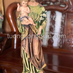 Tượng Thánh Giuse bế Chúa cao 65cm sơn màu giả cổ