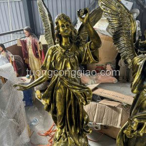 Tượng Thiên Thần thổi kèn cao 1m2 sơn màu giả đồng