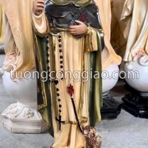 Tượng Thánh Đa Minh cao 40cm sơn màu giả cổ