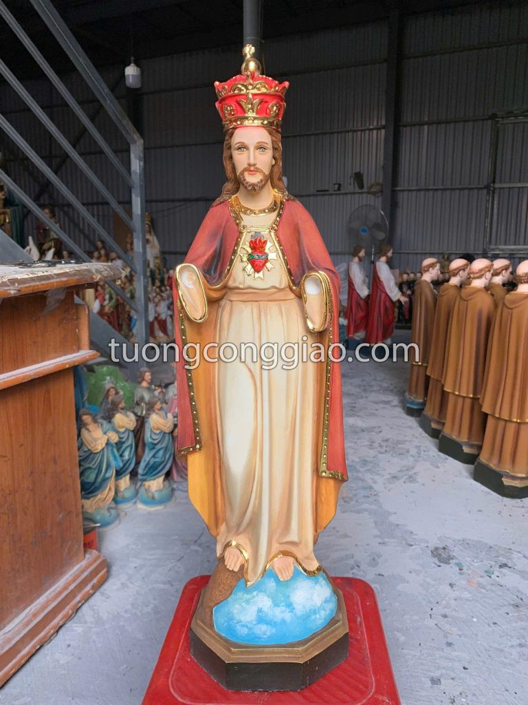 Tượng Chúa Kitô vua màu giả cổ vẽ thủ công cao 50cm Tượng Chúa Kitô vua màu giả cổ vẽ thủ công cao 50cm
